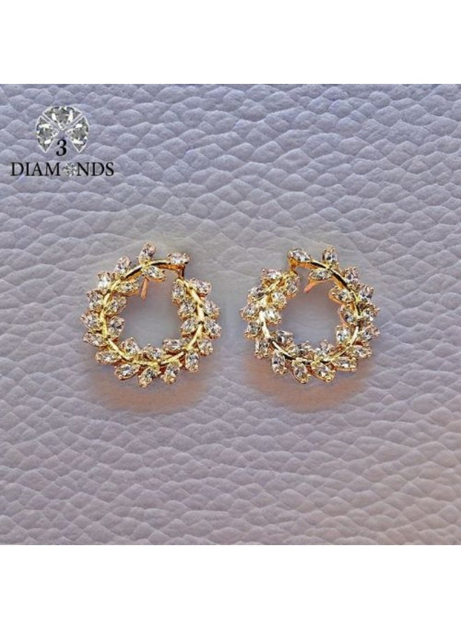 3Diamonds Gold Plated Hoop Earrings with Cubic Zirconia Leaf Design - Image 4