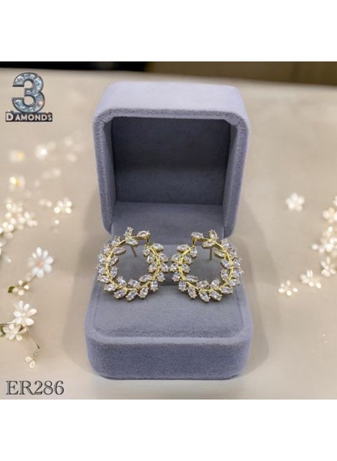 Gold Plated Hoop Earrings with Cubic Zirconia Leaf Design