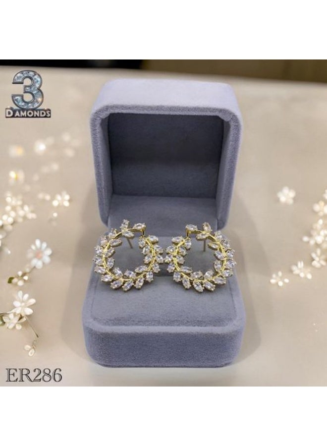 3Diamonds Gold Plated Hoop Earrings with Cubic Zirconia Leaf Design - Image 1