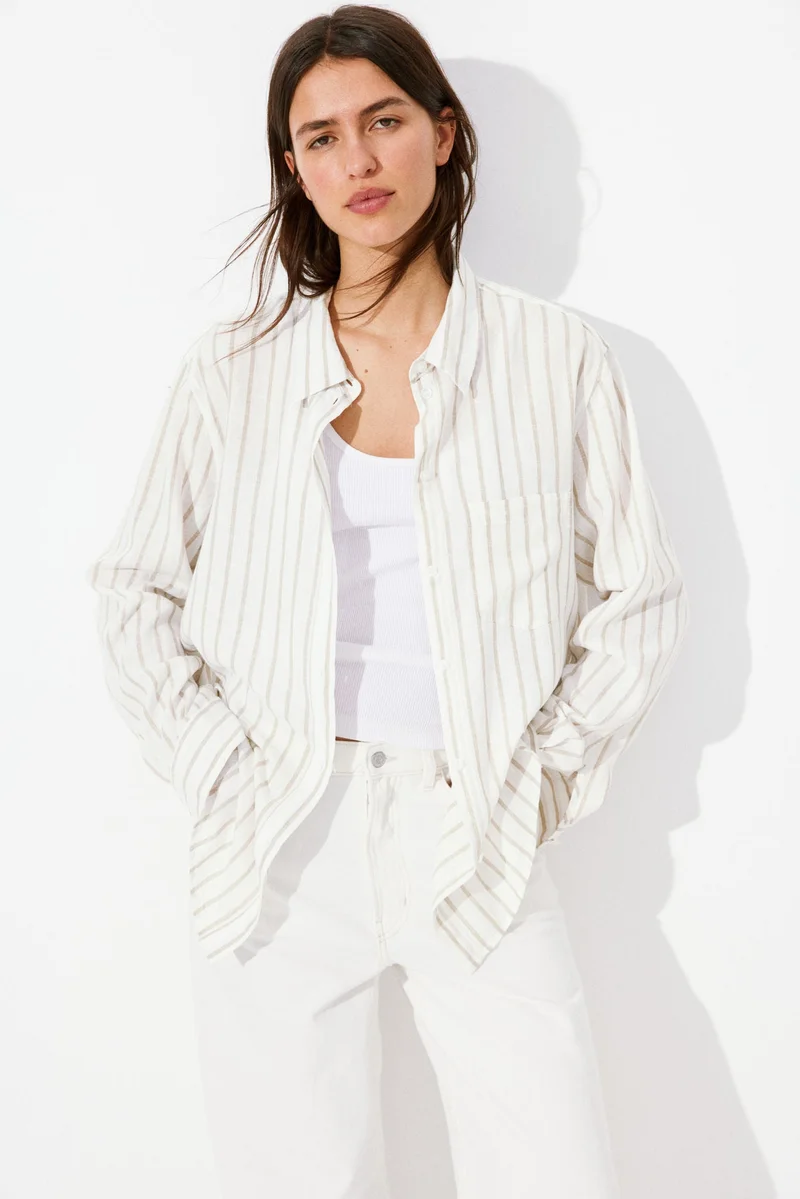 اتش اند ام قميص من مزيج الكتان