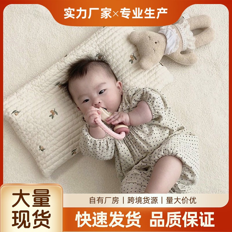 Born Double Side Pillow Cotton Embroidered Baby Breathable Flat Pillow Baby Summer Sweat Absorbing Newborn - Image 2