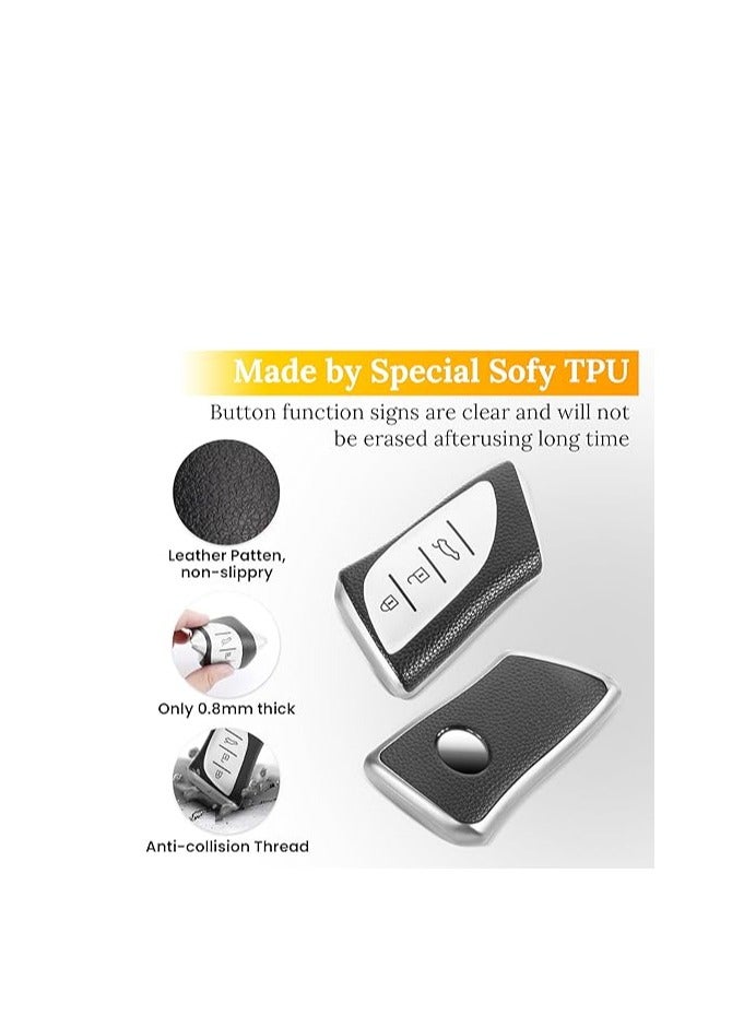 OUYoo غطاء مفتاح أو يو متوافق مع لكزس، يأتي مع سلسلة مفاتيح معدنية، وحقيبة واقية من مادة TPU، وترقية لقشرة TPU بنسيج سطحي محسّن، متوافق مع المفتاح الذكي عن بُعد الجديد للموديلات 2018–2025 ES250 ES350 UX200 NX300h RX350 RX450h GX460 TX550 LX600 LS500 LC500h، مع سلسلة مفاتيح (فضي). - Image 3