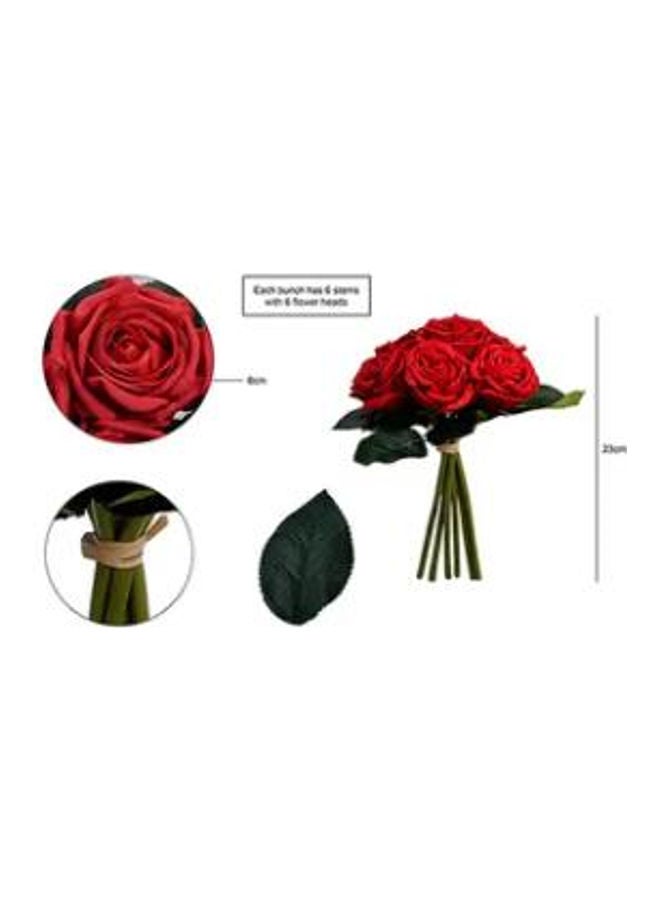 Loquat 6 Heads Real Touch Artificial Rose Flowers Red 23x6cm  - Image 2