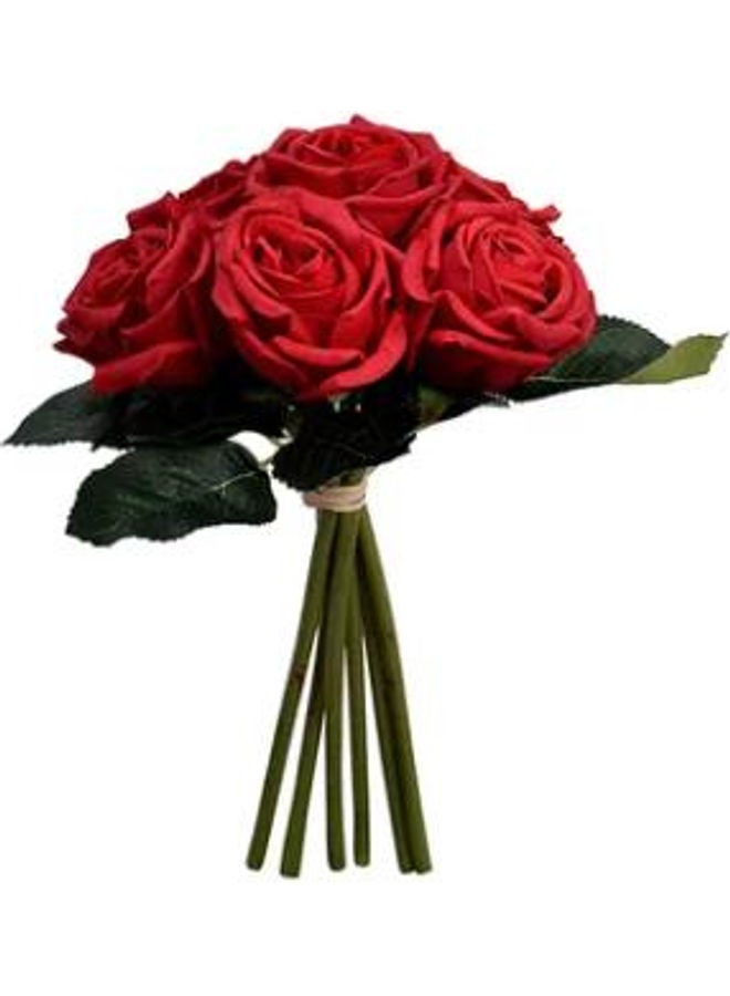 Loquat 6 Heads Real Touch Artificial Rose Flowers Red 23x6cm  - Image 1