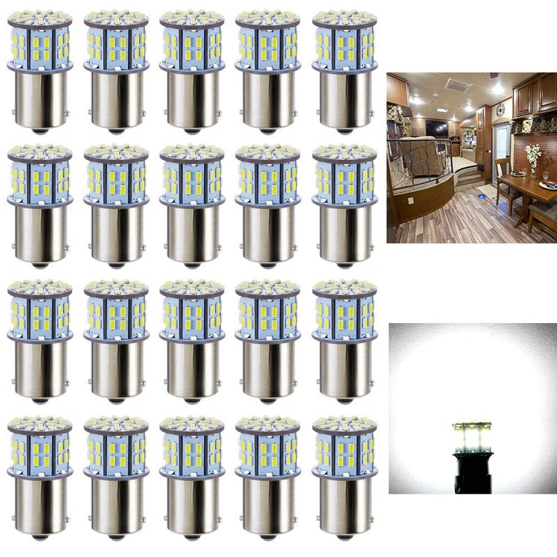 Antline 1156 1141 1003 7506 BA15S LED Bulbs Xenon White 20Packs Super Bright 3014 50SMD LED Replacement for 12 Volt RV Camper Trailer Boat Trunk Interior Light Bulbs