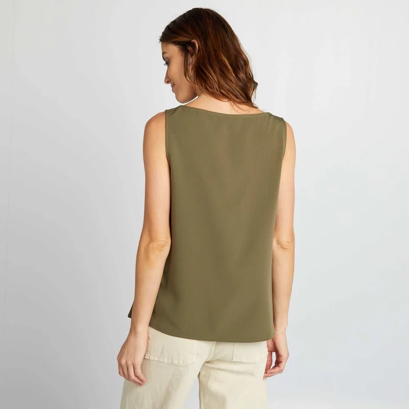 Kiabi Sleeveless Blouse With Lace Collar Khaki