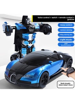 Gesture Induction Deformation Remote Control Car Children's Large Charging Racing King Kong Robot Boy Voice Control Toy-Color:Upgraded 2 Sets Of Batteries (90 Minutes Of Battery Life + Lifetime Warranty + Remote Control Screwdriver) - Large 28cm - Blue - Gadi [remote Control + Gesture + Voice + Hand