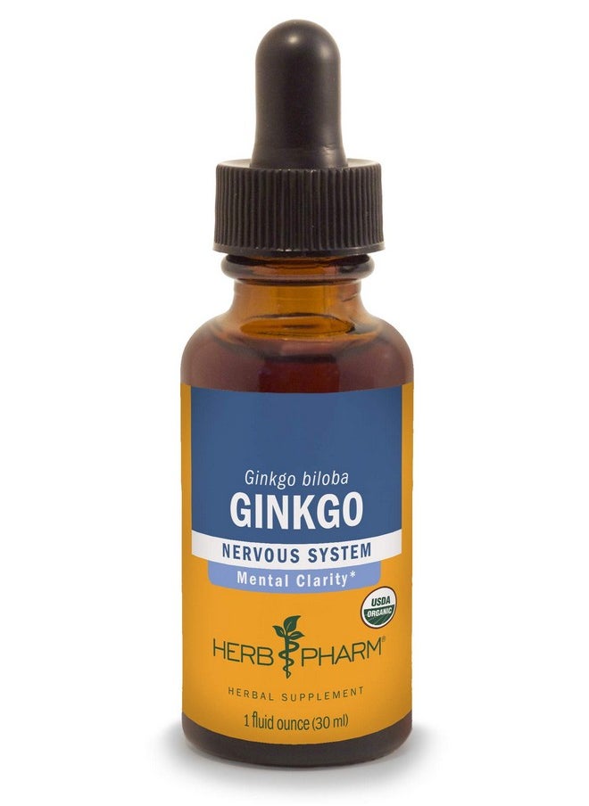 HERB PHARM Certified Organic Ginkgo Liquid Extract For Memory And Concentration 1 Ounce (781468)  - Image 1