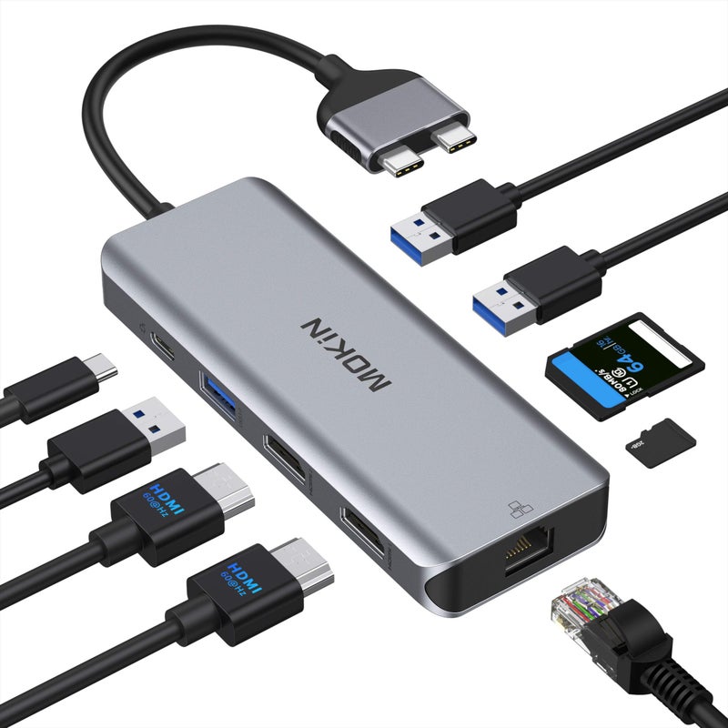 موكين محطة إرساء ماك بوك برو لشاشتين محول HDMI لماك بوك برو، 9 في 1 محولات USB C لماك بوك برو إير، محطة دوك HDMI مزدوجة USB C إلى HDMI مزدوجة إيثرنت 3USB SD/TF100W PD - Image 1