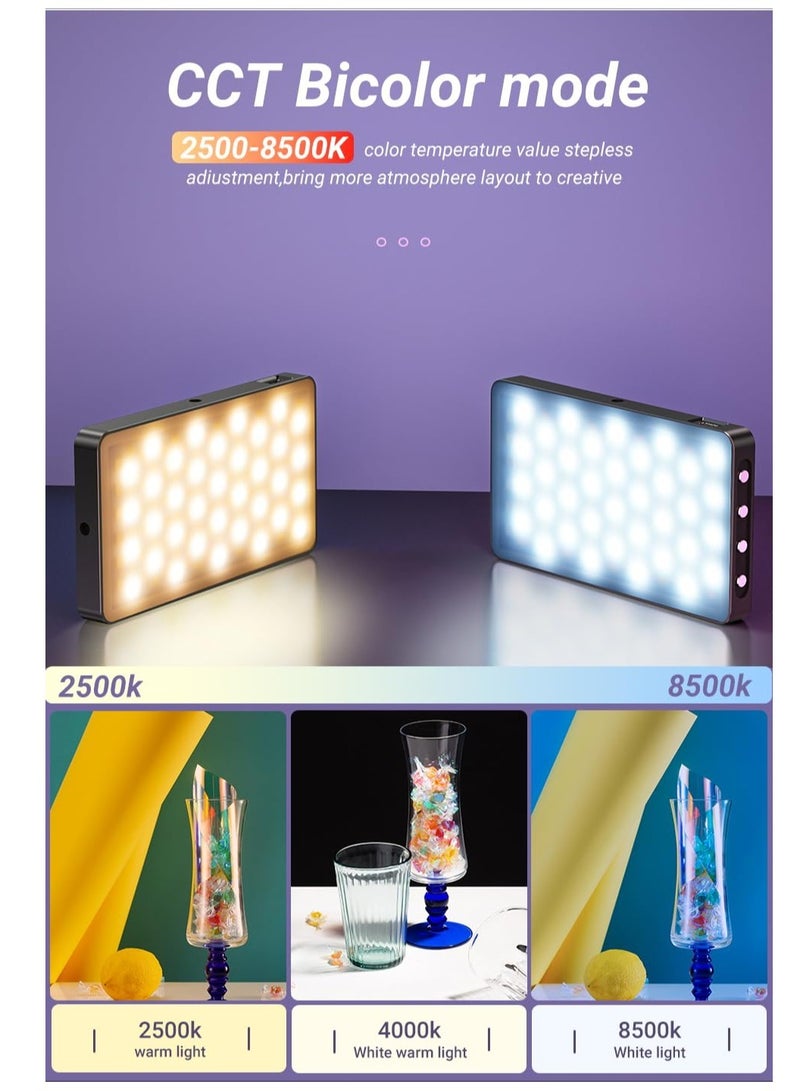 Excefore RGB Video Light, Portable LED Camera Light Panel 0-360 Full Color, CRI 95+ 2500-8500K LED 4000mAh Rechargeable DSLR Lighting, for Vlog Live Streaming Video Conference  - Image 4