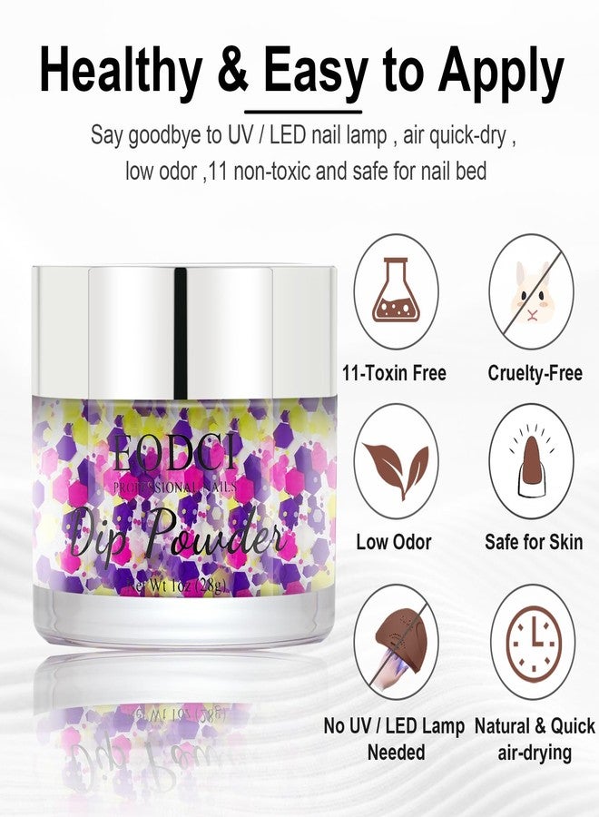 eodci Nail Powder - Purple Pink Lime Green Hexagon Sequins No Lamp Curing Colors Long Lasting Nail Art Starter Manicure DIY Home 1 Oz - Image 2