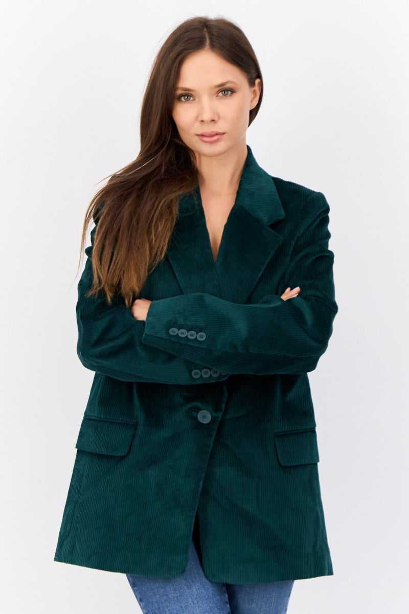 ESPRIT بليزر نسائي بقصة عادية مخطط شبه رسمي، أخضر - Image 1