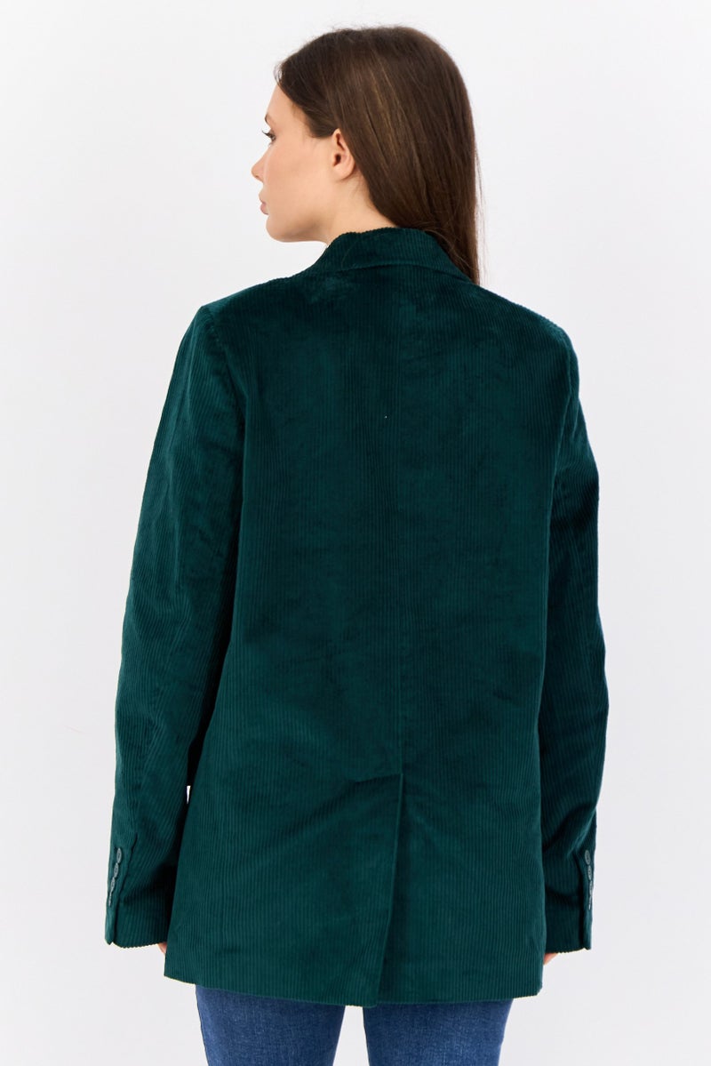 ESPRIT بليزر نسائي بقصة عادية مخطط شبه رسمي، أخضر - Image 4