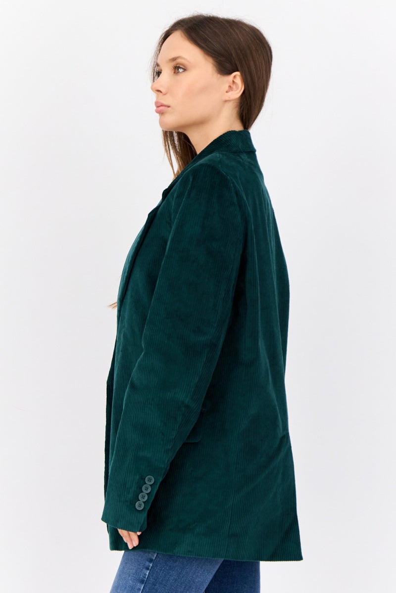 ESPRIT بليزر نسائي بقصة عادية مخطط شبه رسمي، أخضر - Image 2