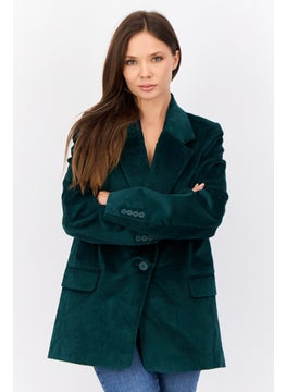ESPRIT Women Regular Fit Ribbed Semi-Formal Blazer, Green  - Image 1