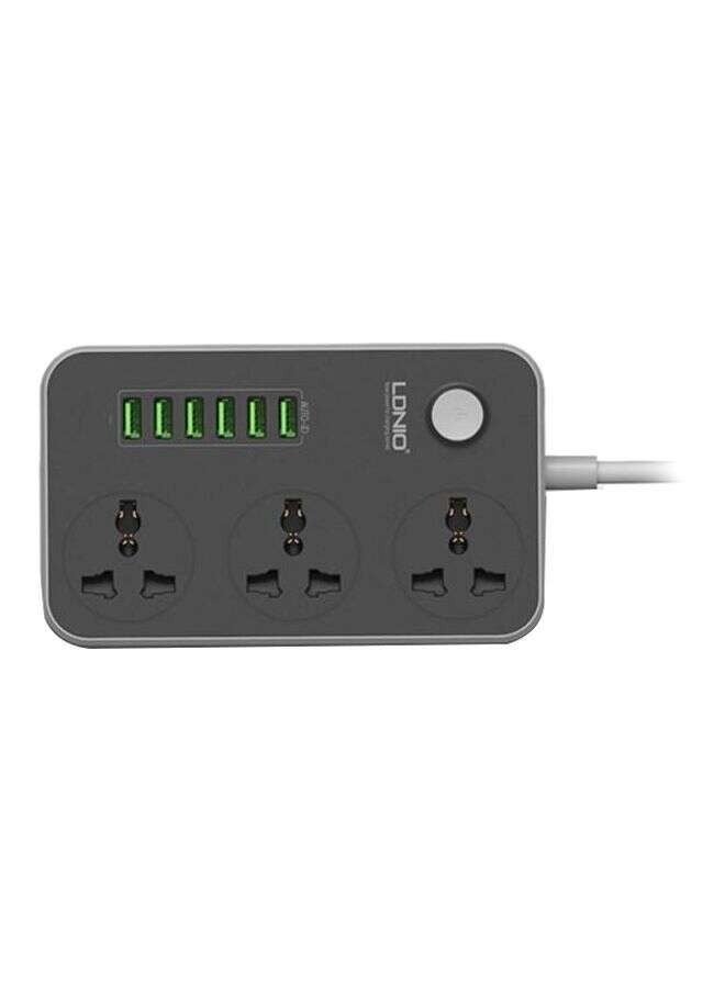 3-Power Socket Extension with 6-Port USB Charging Station – Multi-Plug Power Strip Adapter with Surge Protection, Universal Outlets & Smart USB Charging – 162 x 97 x 38mm – Ideal for Home & Office - Image 1