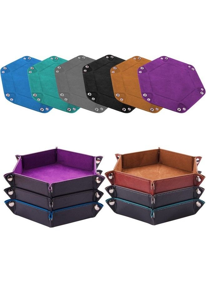 SIQUK - 6 Pieces Dice Tray Hexagon Dice Rolling Holder Folding Pu Leather Dice Trays For Dice Games Like Rpg Dnd And Other Table Games(Violet Camel Black Gray Cyan Sky Blue) - Image 1