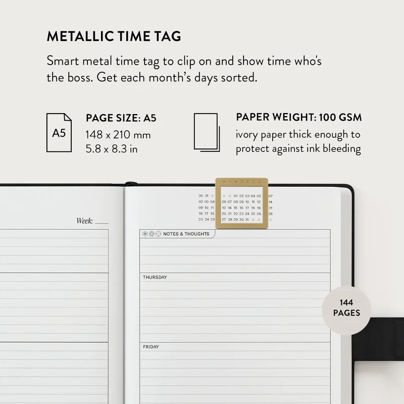 Burga Burga Notebook Reaper's Touch Burga A5 Undated Infinity Planner with Magnetic Closure – Vegan Leather Hardcover Notebook, 144 Pages, 100 GSM FSC Paper, Flat Lay Binding, Back Pocket & Ribbon Markers – Reaper's Touch  | Best Price UAE
