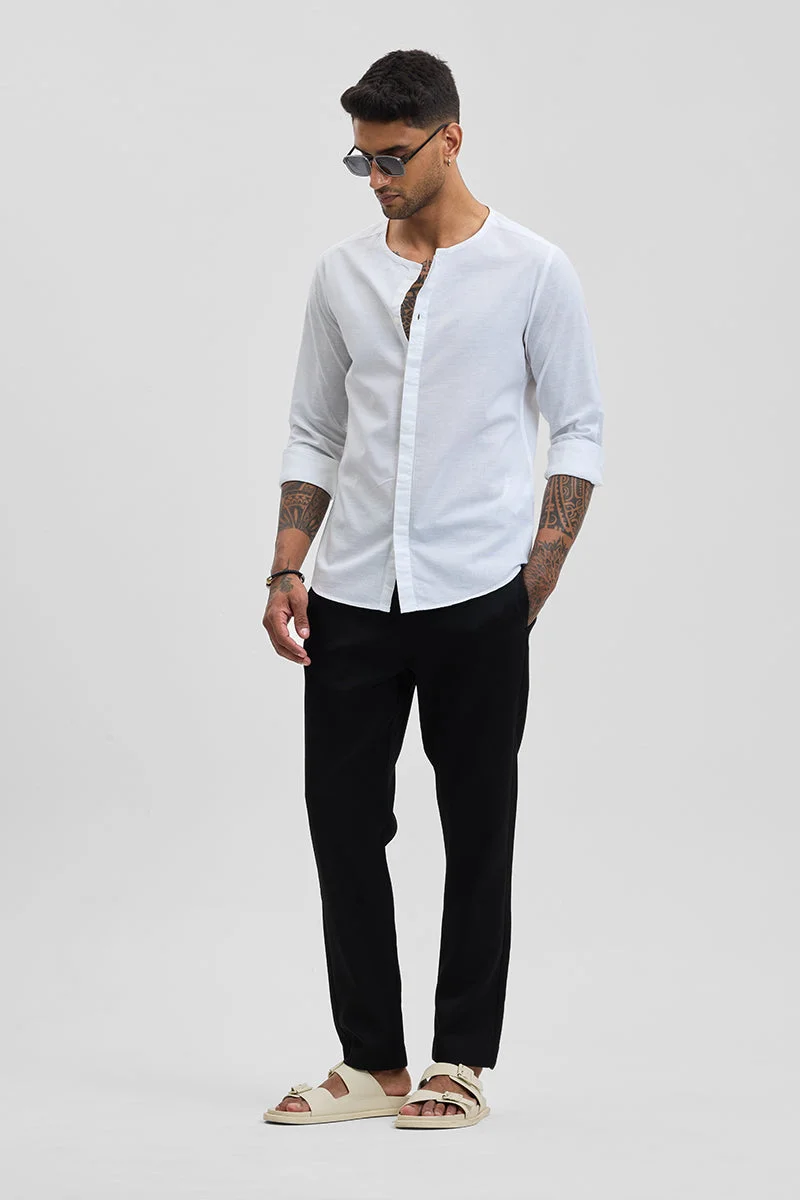 SNITCH White Solid Long Sleeve Slim Fit Casual Shirt