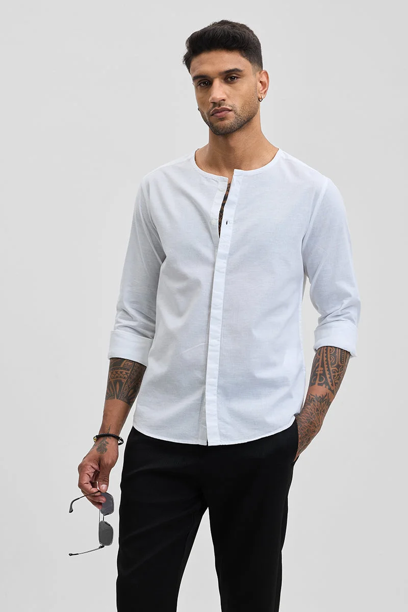 SNITCH White White Solid Long Sleeve Slim Fit Casual Shirt for Men | Best Price UAE