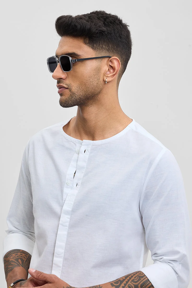 SNITCH White White Solid Long Sleeve Slim Fit Casual Shirt for Men | Best Price UAE