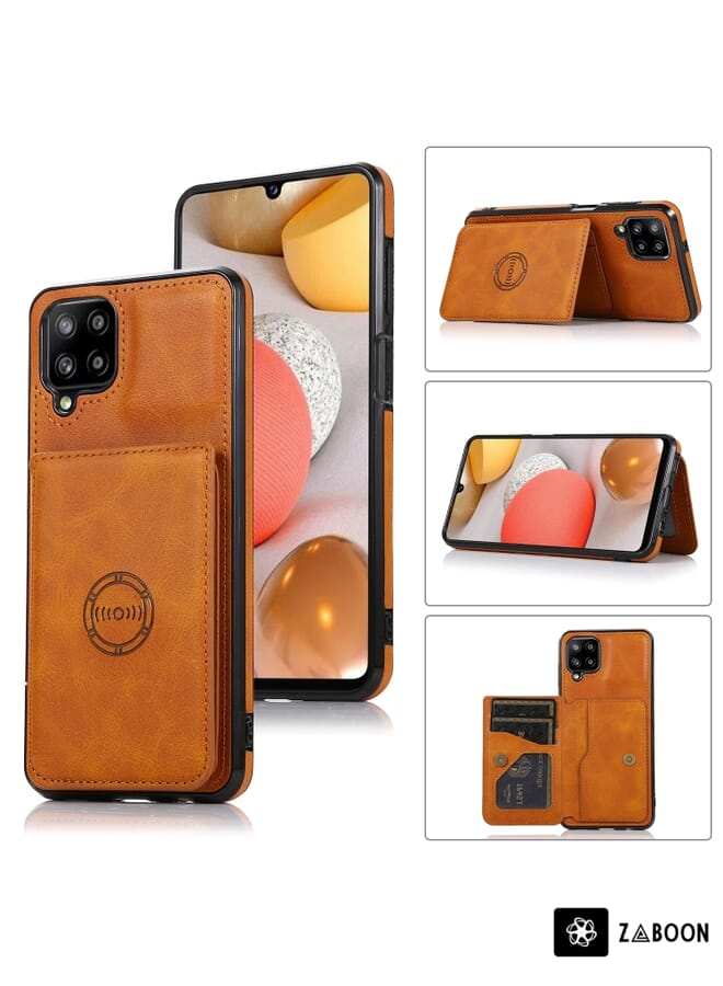 Zaboon حافظة واقية لهاتف سامسونج جالاكسي A12 5G بنقشة جلد العجل وحقيبة بطاقات مغناطيسية من PU - Image 1