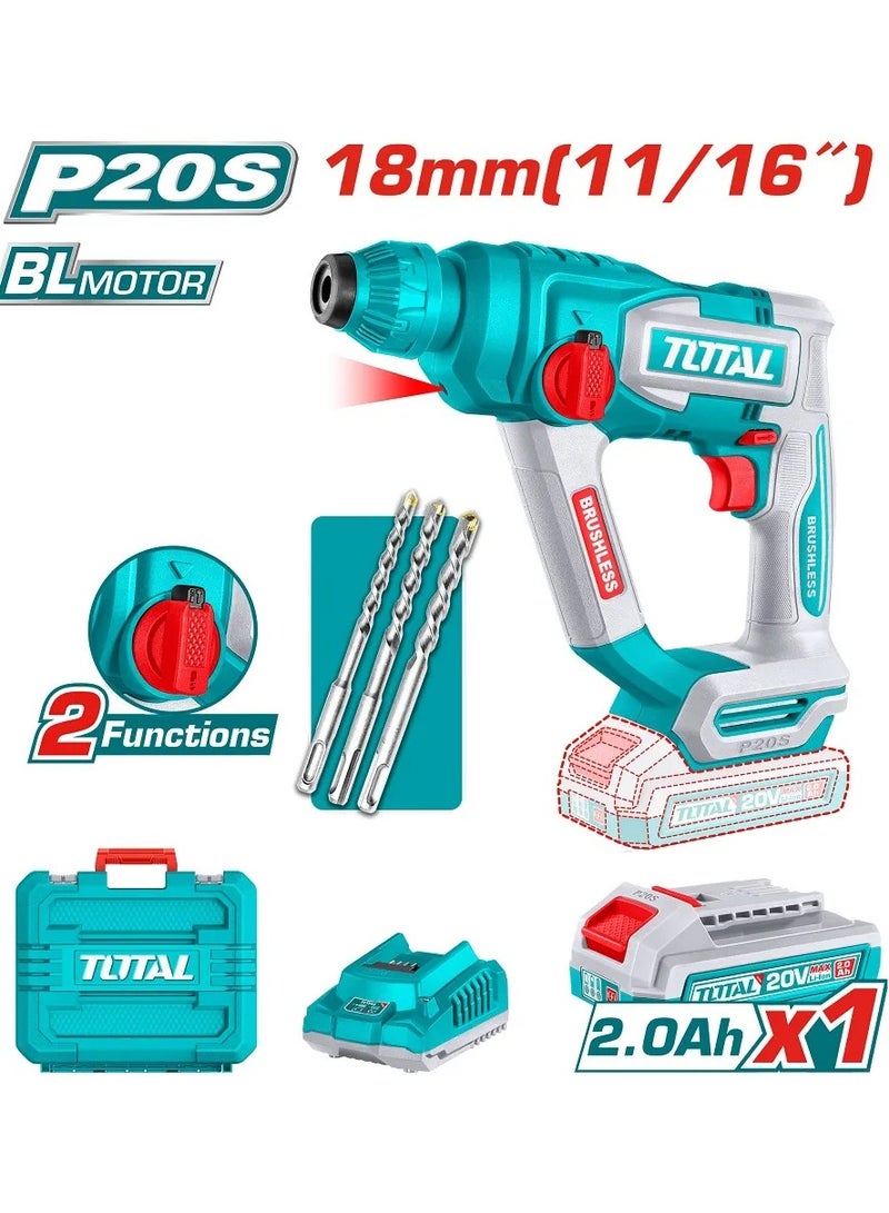 توتال هيلتي بطاريه 20 فولت 18 مل مع بطاريه 2 ام .بي و شاحن - TRHLI201881 - Total