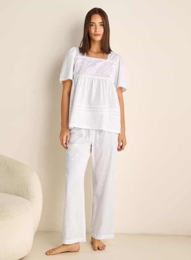 Splash FAV Embroidered Square Neck Top and Pyjama Set - Image 1