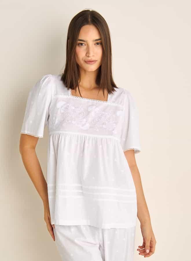 Splash FAV Embroidered Square Neck Top and Pyjama Set - Image 2