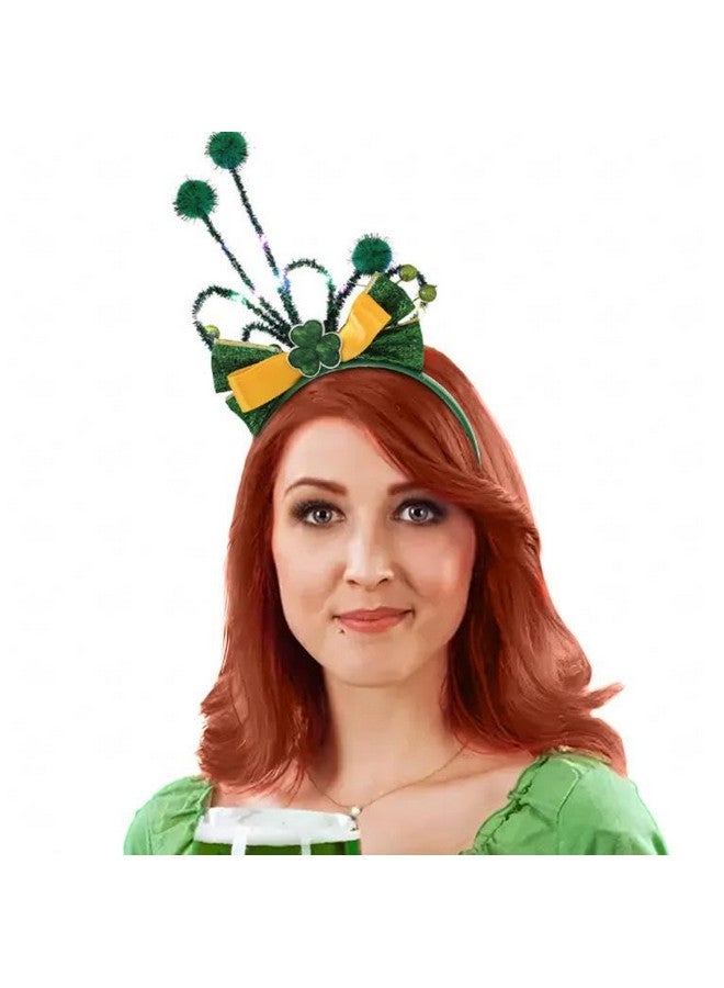 Woeoe St Patricks Day Headband Light Up Shamrock Headpieces Green Big Bow Sparkle Hair Hoop Irish Headpieces Accessories Party Headwear For Women And Girl (St Patricks Day) - Image 4