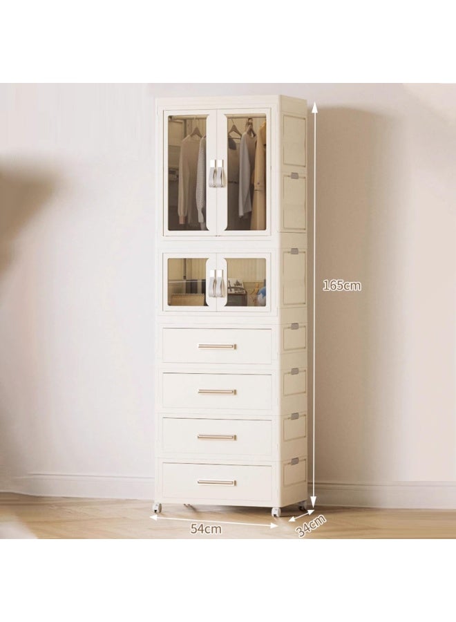 FLYROAD Foldable Wardrobe Portable Closet with Drawers and Wheels PP Material Transparent Double-door Design with Magnetic Closure for Bedrooms And Living Rooms(54 * 34 * 165cm) - Image 2
