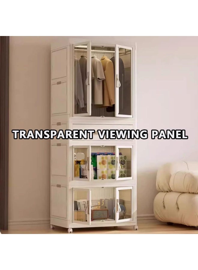 FLYROAD Foldable Wardrobe Portable Closet with Drawers and Wheels PP Material Transparent Double-door Design with Magnetic Closure for Bedrooms And Living Rooms(54 * 34 * 165cm) - Image 5
