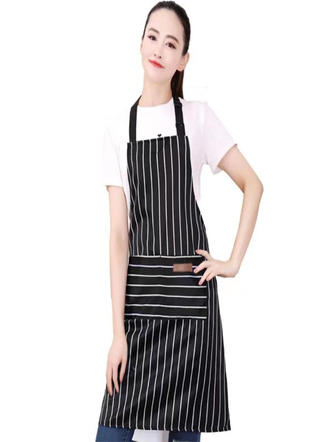 RUIBOLU Adjustable Bib Apron with 2 Pockets Cooking Kitchen Cotton Aprons for Women Men Chef Restaurant BBQ Painting Crafting, Long Ties Neck Strap (Black Stripes) - Image 1