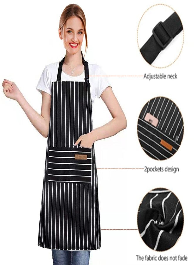 RUIBOLU Adjustable Bib Apron with 2 Pockets Cooking Kitchen Cotton Aprons for Women Men Chef Restaurant BBQ Painting Crafting, Long Ties Neck Strap (Black Stripes) - Image 4