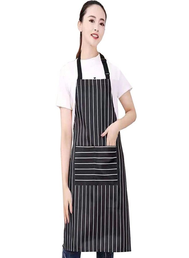 RUIBOLU Adjustable Bib Apron with 2 Pockets Cooking Kitchen Cotton Aprons for Women Men Chef Restaurant BBQ Painting Crafting, Long Ties Neck Strap (Black Stripes) - Image 5