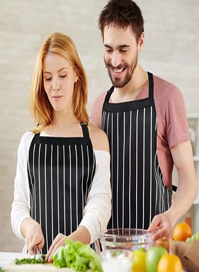 RUIBOLU Adjustable Bib Apron with 2 Pockets Cooking Kitchen Cotton Aprons for Women Men Chef Restaurant BBQ Painting Crafting, Long Ties Neck Strap (Black Stripes) - Image 3