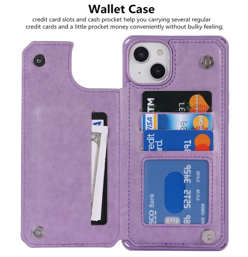 iCoverCase Compatible with iPhone 14 Plus Wallet Phone Case with Card Holder for Women, RFID Blocking Embossed PU Leather Wrist Strap Case 6.7 Inch (Heart Purple) - Image 5
