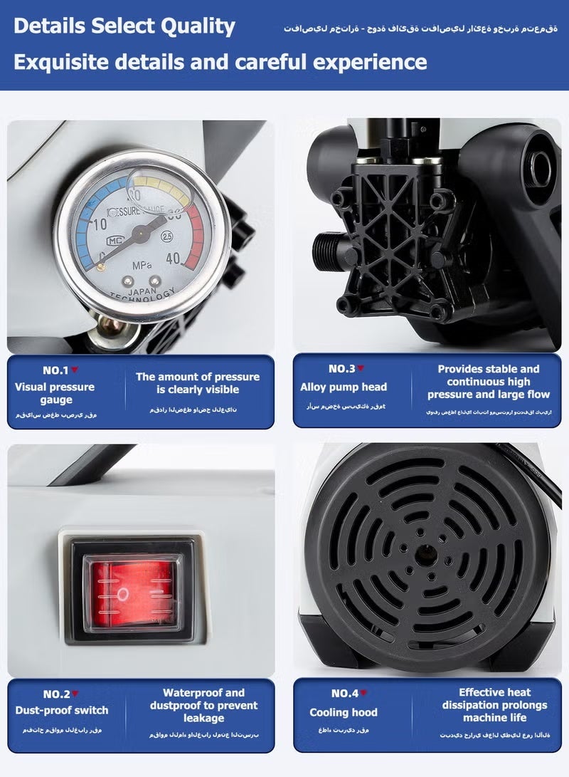 الحلم غسالة ضغط كهربائية 3600 PSI، غسالة كهربائية محمولة مدمجة عالية الضغط 2400 واط مع خرطوم 33 قدم، غسالة ضغط كهربائية لتنظيف السيارة والمنزل والحديقة والفناء - Image 3
