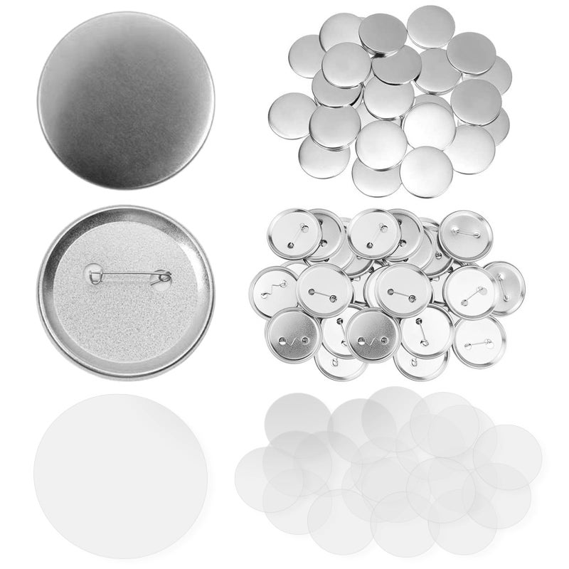 folconroad 300 Pcs 58mm/2.28 inch Button Maker Supplies, 58mm Button Supplies Parts, (Approx. 2.25 inch) Round Badge Blank Button Pins, Includes Metal Pin Back Cover, Metal Cover, Clear Film - Image 1