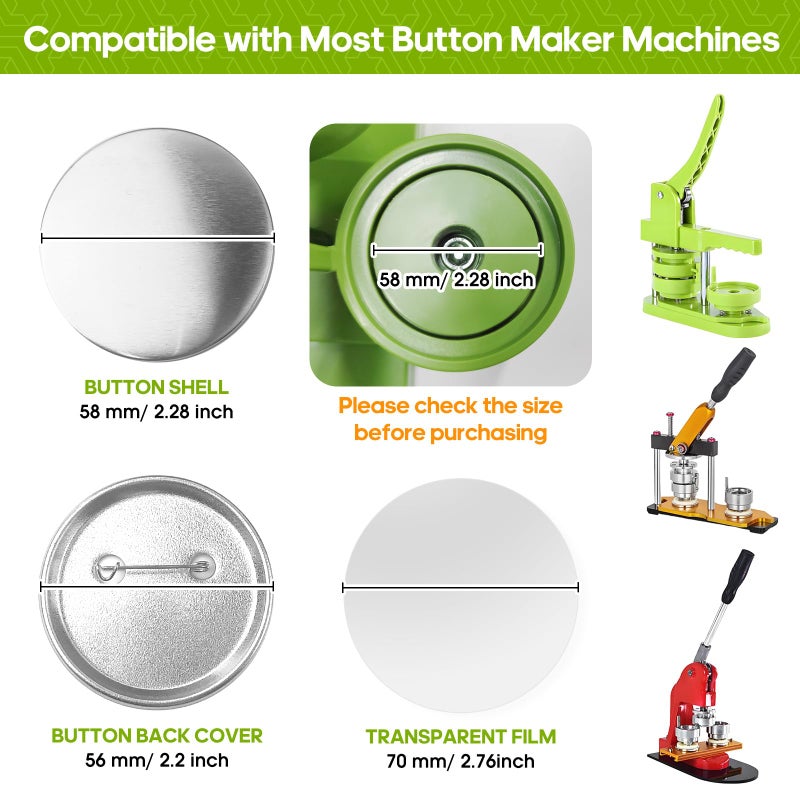 folconroad 300 Pcs 58mm/2.28 inch Button Maker Supplies, 58mm Button Supplies Parts, (Approx. 2.25 inch) Round Badge Blank Button Pins, Includes Metal Pin Back Cover, Metal Cover, Clear Film - Image 3