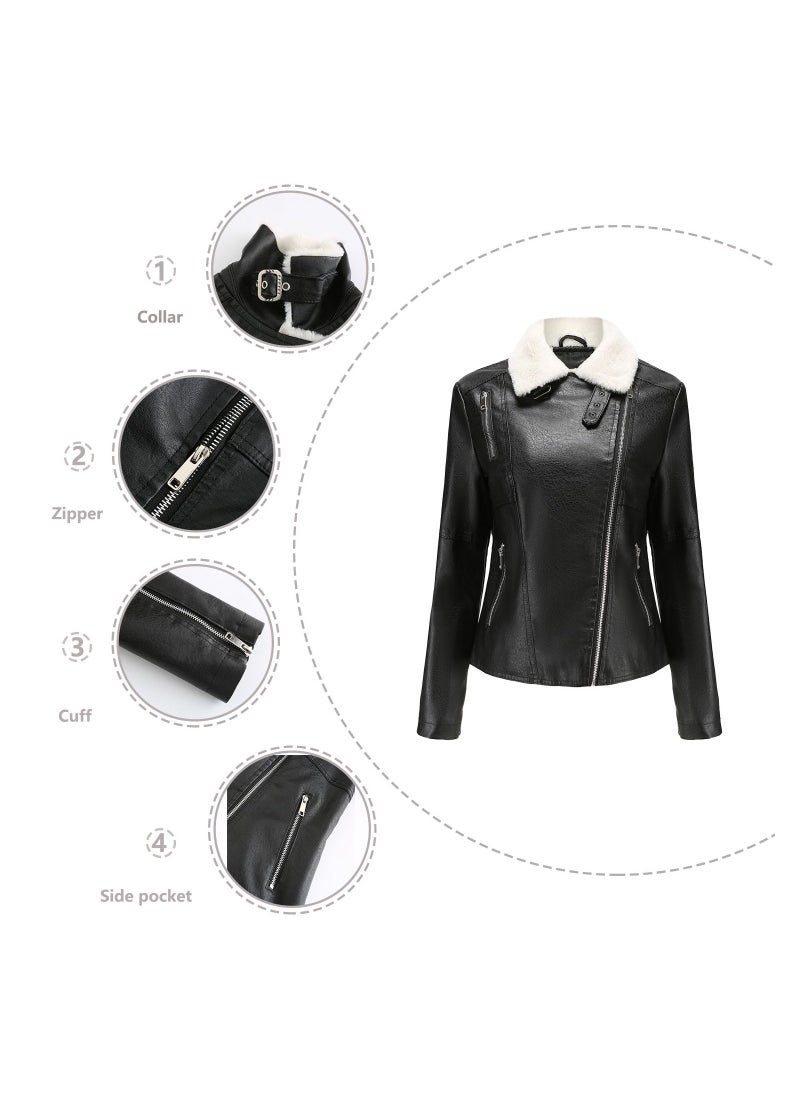 Women's Autumn/Winter Leather Jacket With Plush Long Sleeved Warm Jacket Black - pzsku/Z4B498608AD321B8CDF3FZ/45/_/1691909516/6030aaf7-cae2-4f5d-b220-1a32a875d2b2