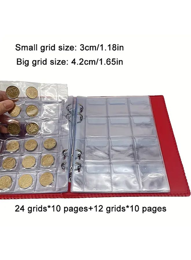 ألبوم تجميع العملات المعدنية الكبير بسعة كبيرة من نوع Red 360 Grid من الـ PVC السميك، ذو غطاء واقٍ متميز لهواة الجمع - Image 3