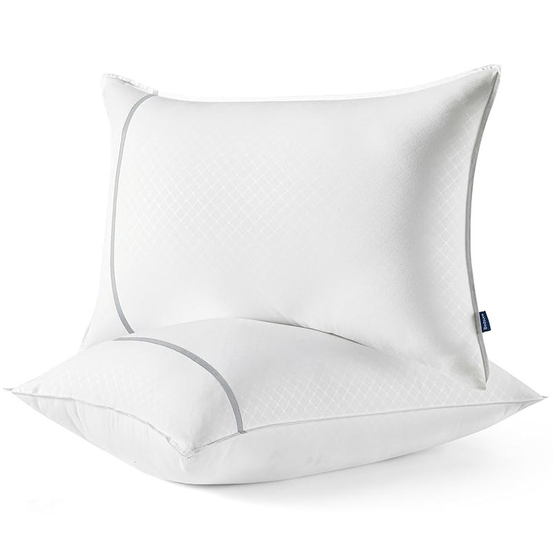 Bedsure Queen Pillows Set of 2 Luxury Hotel Firm Pillows for Sleeping Decoration Strip Diamond Design Cover Fluffy Original Down Alternative Filling for Side Back or Stomach Sleepers
