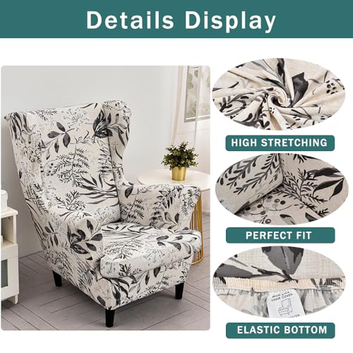 NILUOH Wingback Chair Slipcover 2 Pieces Stretch Spandex Wingback Chair Covers Washable Slipcover for Wingback Armchairs NonSlip Furniture Protector with Elastic Bottom for Living Room - Image 3