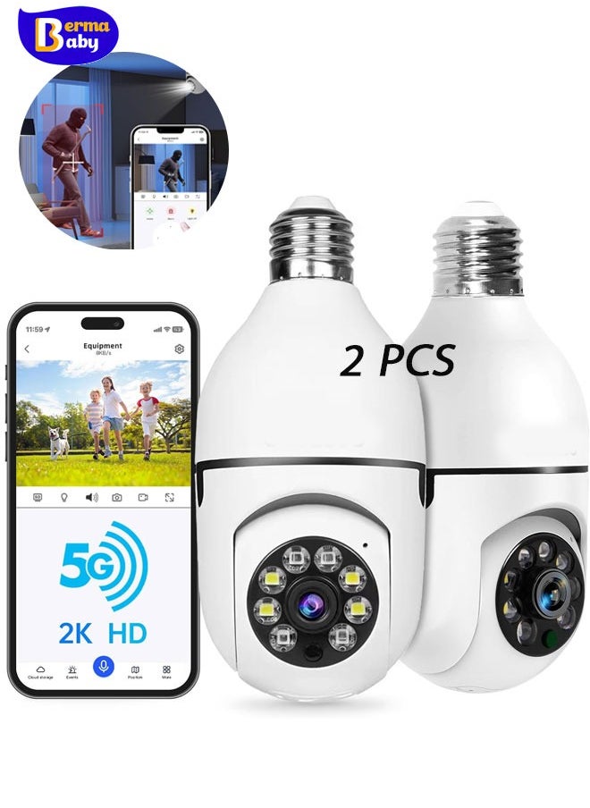 Berma Baby - 360 Degree Light Bulb Security Camera 2Pack 5G& 2.4GHz WiFi 2K Security Cameras Wireless 2 Way Audio, Spotlight Night Vision, E27 Screw-in CCTV Camera White - Image 1