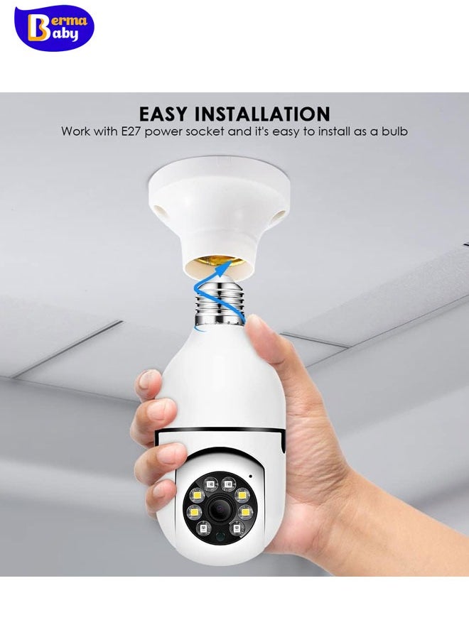 Berma Baby - 360 Degree Light Bulb Security Camera 2Pack 5G& 2.4GHz WiFi 2K Security Cameras Wireless 2 Way Audio, Spotlight Night Vision, E27 Screw-in CCTV Camera White - Image 1