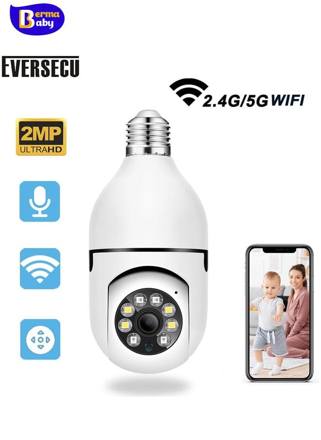 Berma Baby - 360 Degree Light Bulb Security Camera 2Pack 5G& 2.4GHz WiFi 2K Security Cameras Wireless 2 Way Audio, Spotlight Night Vision, E27 Screw-in CCTV Camera White - Image 1