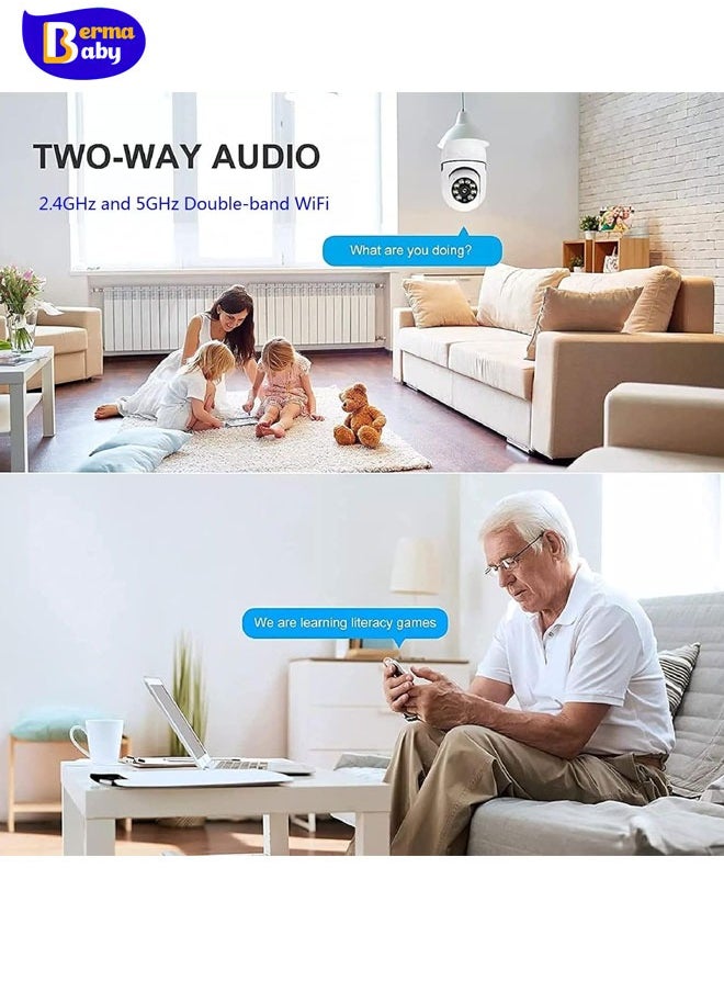 Berma Baby - 360 Degree Light Bulb Security Camera 2Pack 5G& 2.4GHz WiFi 2K Security Cameras Wireless 2 Way Audio, Spotlight Night Vision, E27 Screw-in CCTV Camera White - Image 1