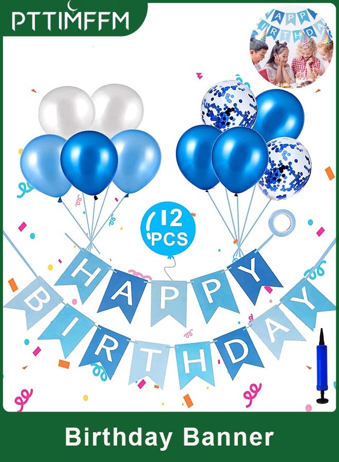 PTTIMFFM Blue Happy Birthday Banner & Balloon Decoration Kit with Air Pump, Complete Party Supplies for Kids, Teens, Adults - Image 1