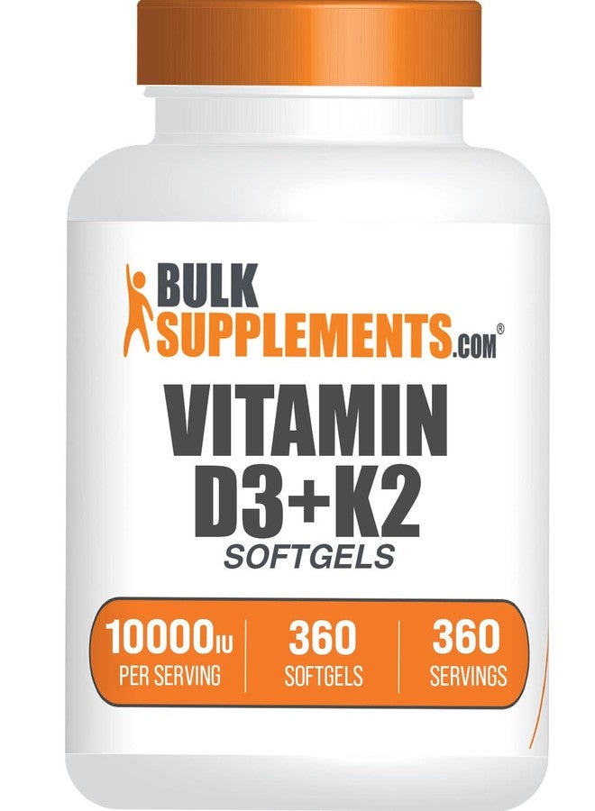 BulkSupplements.com Vitamin D3 + K2 10000 IU Softgels - K2 D3 Vitamin Supplement, for Immune Health - Gluten Free, 1 Softgel per Serving, 360 Count (Pack of 1) - Image 1